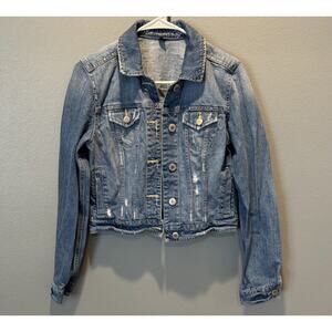 American Eagle Women's Size M Medium Wash Distressed Denim Cropped Jacket